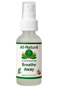 Bottle of All-Natural LivwithNature Breathe Away spray on a white background