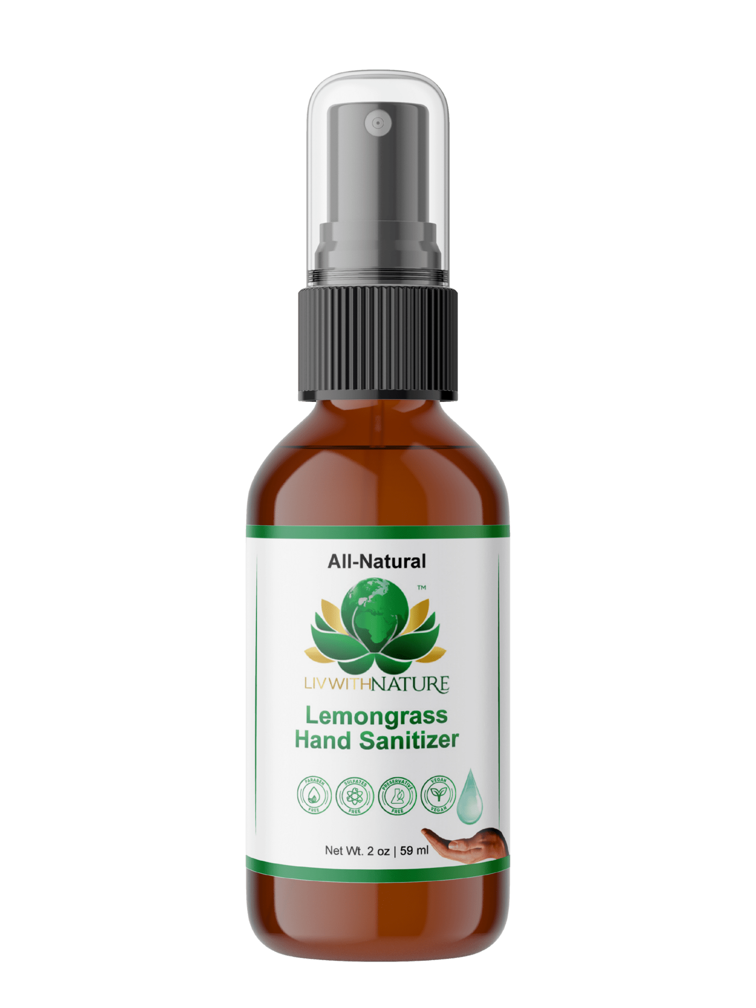 Lemongrass Hand Sanitizer | All - Natural, Alcohol - Free Spray with Aloe, Witch Hazel & Essential Oils - Liv With Nature